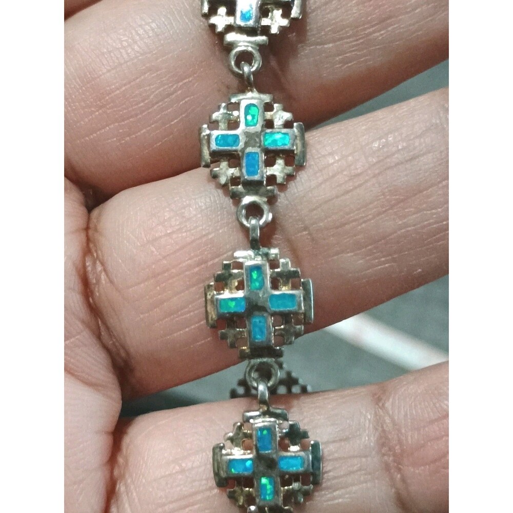 Jerusalem Cross Sterling Silver Opal Vintage Bracelet